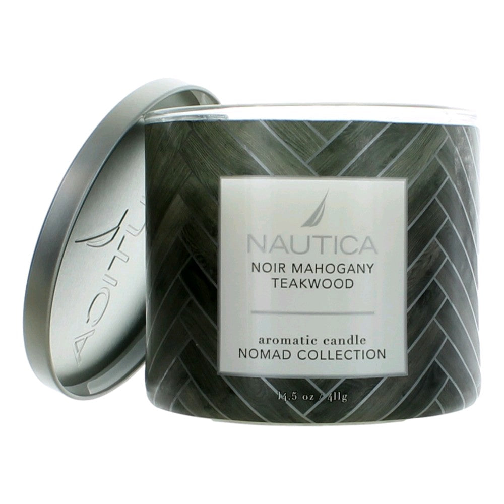 Jar of Nautica 14.5 oz Soy Wax Blend 3 Wick Candle - Noir Mahogany Teakwood